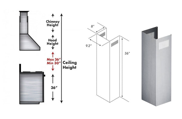 ZLINE 1-36" Chimney Extension for 9 ft. to 10 ft. Ceilings (1PCEXT-KB/KL2/KL3) - Rustic Kitchen & Bath - Range Hood Accessories - ZLINE Kitchen and Bath