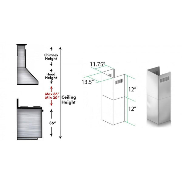 ZLINE 2-12" Short Chimney Pieces for 7 ft. to 8 ft. Ceilings (SK-455/476/477/667/697) - Rustic Kitchen & Bath - Range Hood Accessories - ZLINE Kitchen and Bath