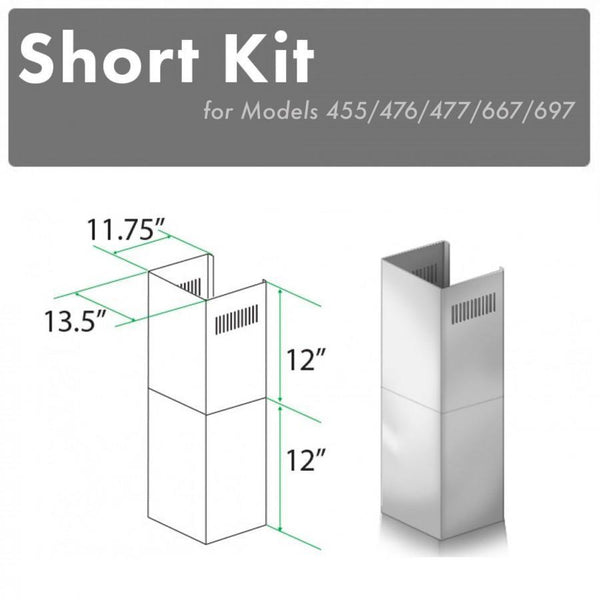 ZLINE 2-12" Short Chimney Pieces for 7 ft. to 8 ft. Ceilings (SK-455/476/477/667/697) - Rustic Kitchen & Bath - Range Hood Accessories - ZLINE Kitchen and Bath