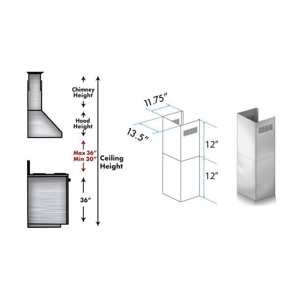 ZLINE 2-12" Short Chimney Pieces for 7 ft. to 8 ft. Ceilings (SK-667/697-304) - Rustic Kitchen & Bath - Range Hood Accessories - ZLINE Kitchen and Bath