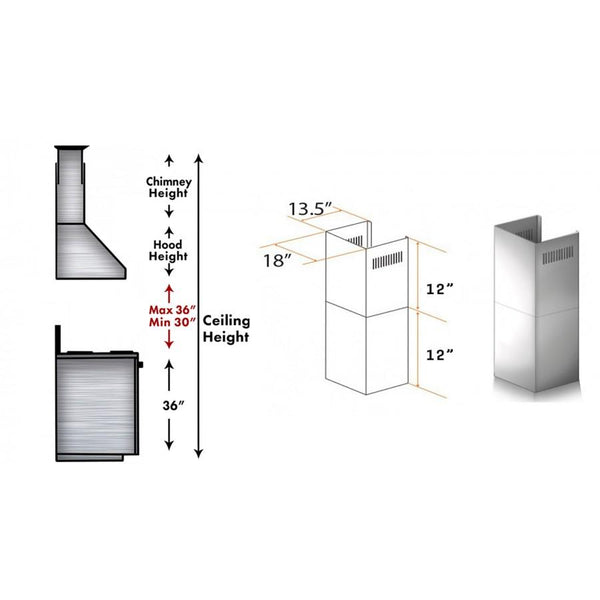 ZLINE 2-12" Short Chimney Pieces for 7 ft. to 8 ft. Ceilings (SK-687-304) - Rustic Kitchen & Bath - Range Hood Accessories - ZLINE Kitchen and Bath