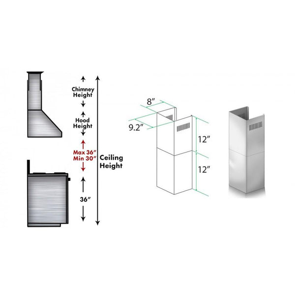 ZLINE 2-12" Short Chimney Pieces for 7 ft. to 8 ft. Ceilings (SK-KB/KL2/KL3-304) - Rustic Kitchen & Bath - Range Hood Accessories - ZLINE Kitchen and Bath