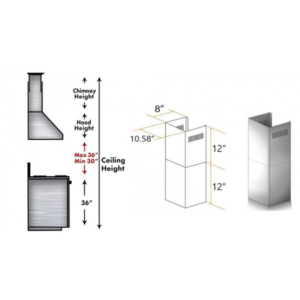 ZLINE 2-12" Short Chimney Pieces for 7 ft. to 8 ft. Ceilings (SK-KF1) - Rustic Kitchen & Bath - Range Hood Accessories - ZLINE Kitchen and Bath