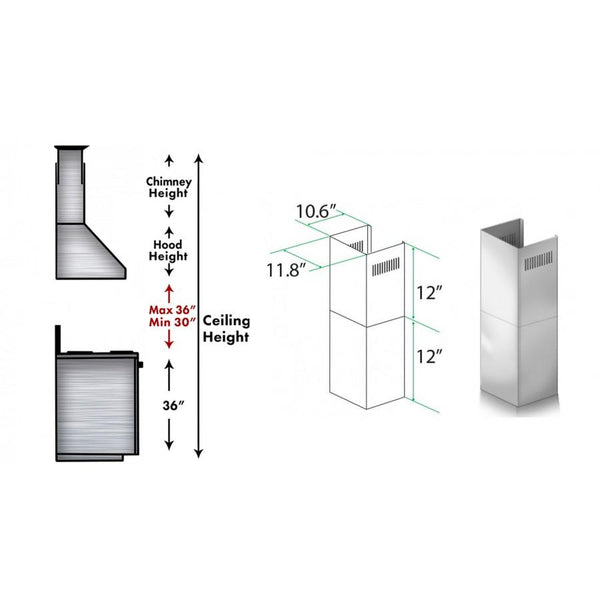ZLINE 2-12" Short Chimney Pieces for 7 ft. to 8 ft. Ceilings (SK-KZ) - Rustic Kitchen & Bath - Range Hood Accessories - ZLINE Kitchen and Bath