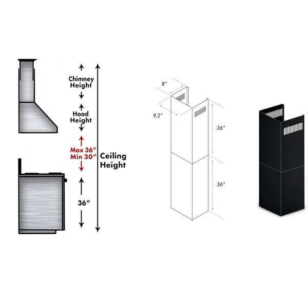 ZLINE 2-36" Chimney Extensions for 10 ft. to 12 ft. Ceilings in Black Stainless (2PCEXT-BSKBN) - Rustic Kitchen & Bath - Range Hood Accessories - ZLINE Kitchen and Bath