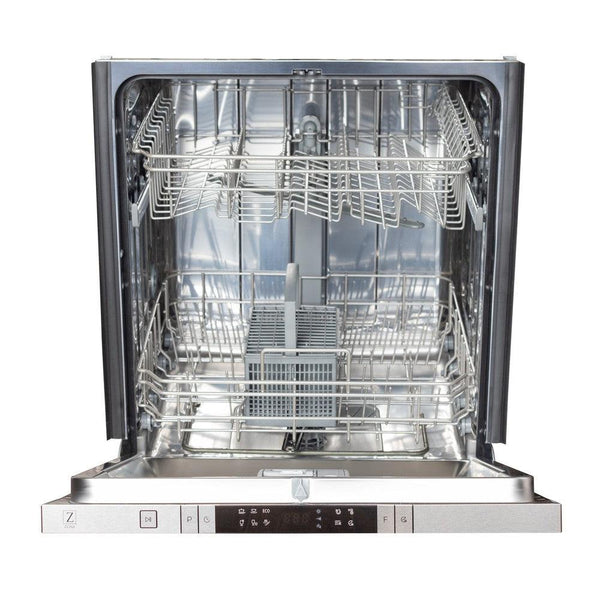 ZLINE 24 in. Panel Ready Top Control Dishwasher with Stainless Steel Tub, 52dBa (DW7713-24) Door Open Stainless Steel Tub