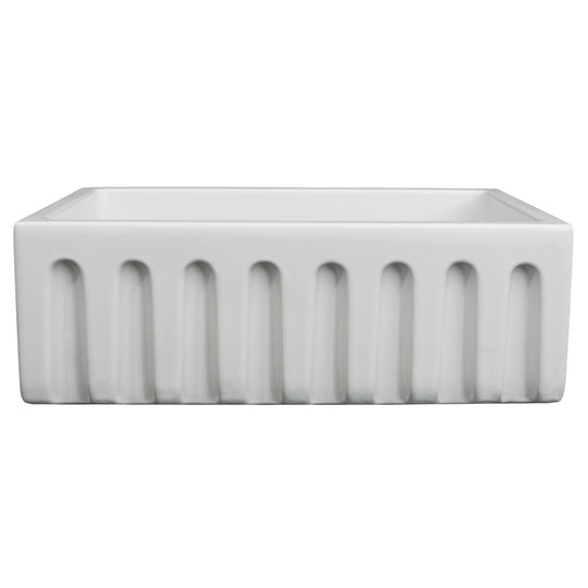 ZLINE 30 in. Venice Farmhouse Apron Front Reversible Single Bowl Fireclay Kitchen Sink with Bottom Grid in White Gloss (FRC5119-WH-30)
