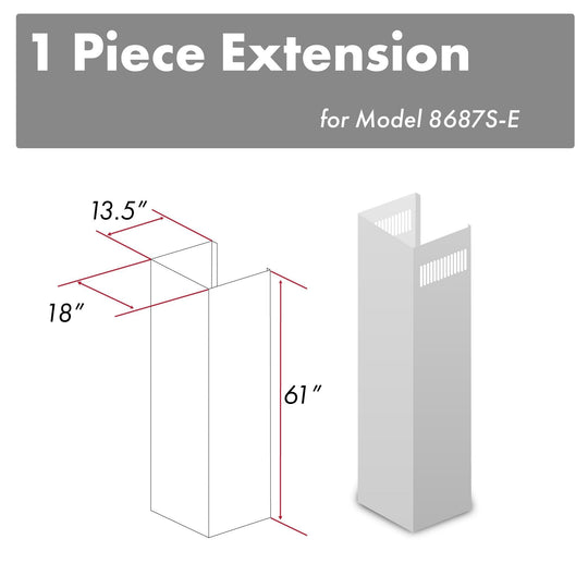 ZLINE 61 in. Satin Stainless Steel Chimney Extension for Ceilings up to 12.5 ft. (8687S-E)