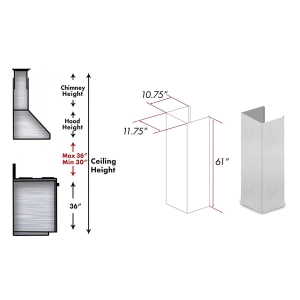 ZLINE 61" DuraSnow® Stainless Steel Chimney Extension for Ceilings up to 12.5 ft. (8KES-E) - Rustic Kitchen & Bath - Range Hood Accessories - ZLINE Kitchen and Bath