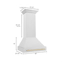 30 in. ZLINE Autograph Edition Wall Mount Range Hood with Gold Handle Dimensions