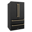 ZLINE Autograph Edition 36 in. 22.5 cu. ft Freestanding French Door Refrigerator with Ice Maker in Fingerprint Resistant Black Stainless Steel with Champagne Bronze Accents (RFMZ-36-BS-CB) side, closed.