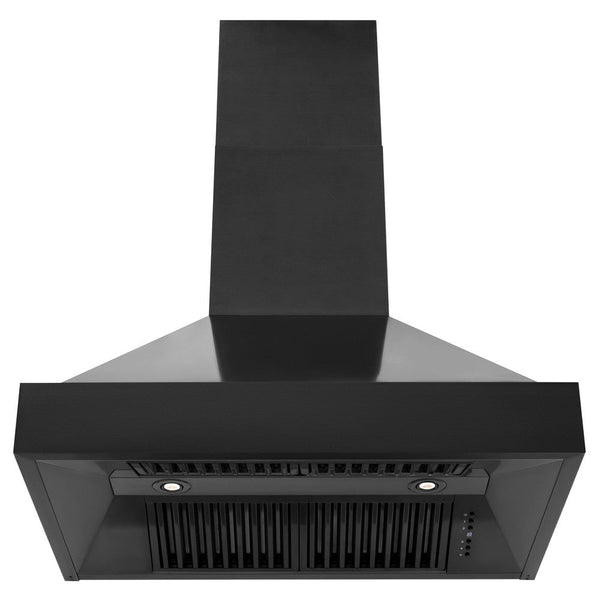 ZLINE Black Stainless Steel Wall Mount Range Hood (BS655N) front, under.