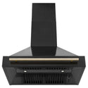 ZLINE Autograph Edition 36 in. Black Stainless Steel Range Hood with Handle (BS655Z-36) Polished Gold, front, under.