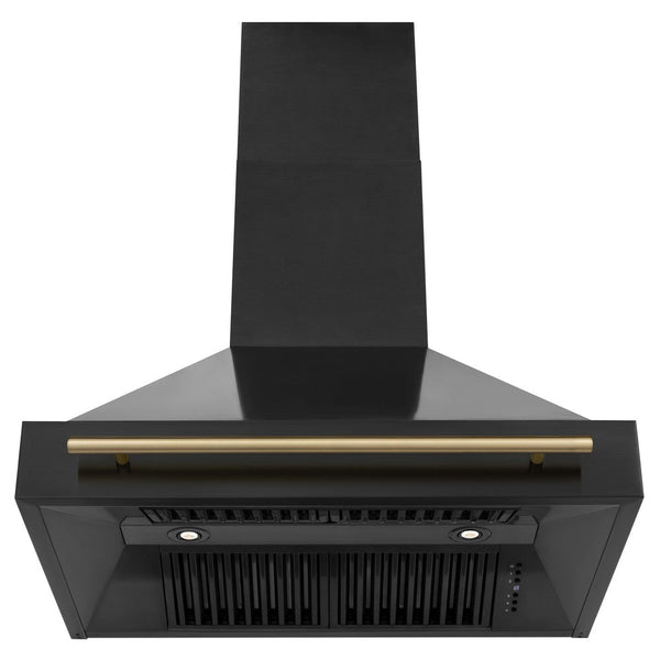 ZLINE Autograph Edition 36 in. Kitchen Package with Black Stainless Steel Dual Fuel Range, Range Hood and Dishwasher with Polished Gold Accents (3AKP-RABRHDWV36-G) 