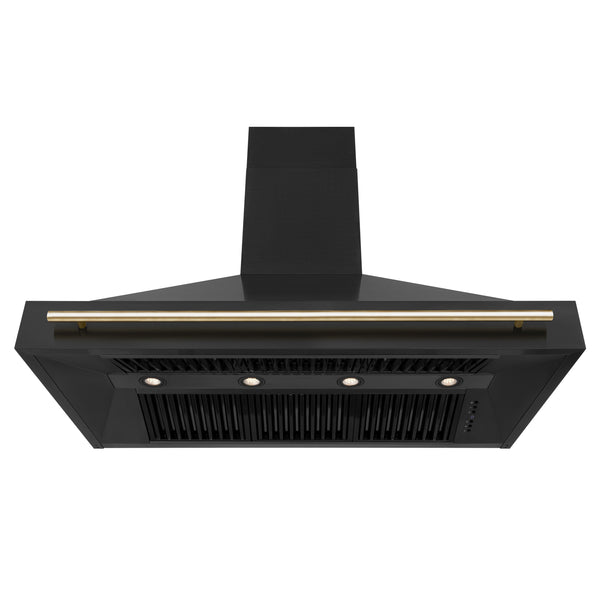 ZLINE Autograph Edition 48 in. Kitchen Package with Black Stainless Steel Dual Fuel Range, Range Hood and Dishwasher with Polished Gold Accents (3AKP-RABRHDWV48-G) 