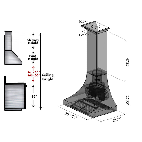ZLINE 36" Designer Series Hand-Hammered Copper Finish Ducted Wall Range Hood (8632H-36)