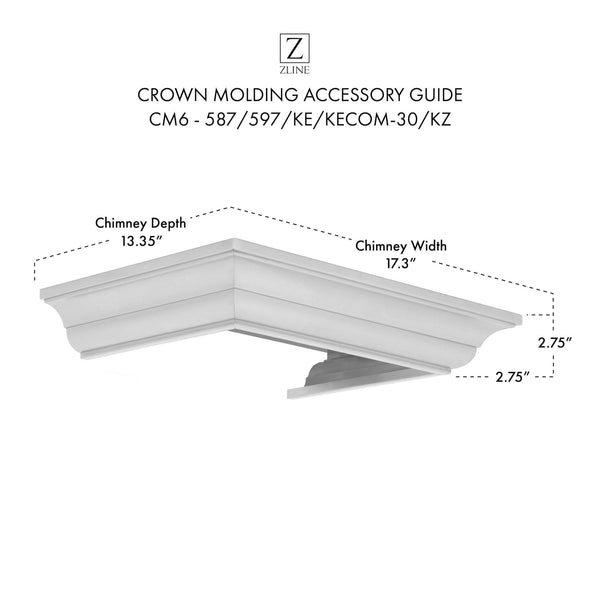 ZLINE Crown Molding 6 For 587/597/KE/KECOM-30/KZ Wall Range Hood Stainless Steel (CM6-587/597/KE/KECOM-30/KZ) - Rustic Kitchen & Bath - Range Hood Accessories - ZLINE Kitchen and Bath