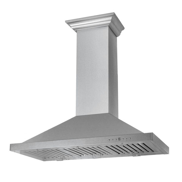 ZLINE Designer Series DuraSnow® Stainless Steel Wall Mount Range Hood (8KBS), side under.