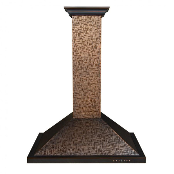 ZLINE Designer Series Hand-Hammered Wall Mount Range Hood (8KBH) front, above.