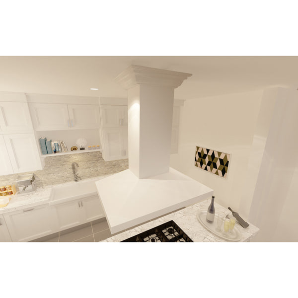 ZLINE 30" Convertible Vent Wooden Island Mount Range Hood in Cottage White (KBiTT-30)