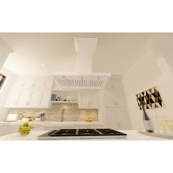 ZLINE 30" Convertible Vent Wooden Island Mount Range Hood in Cottage White (KBiTT-30)