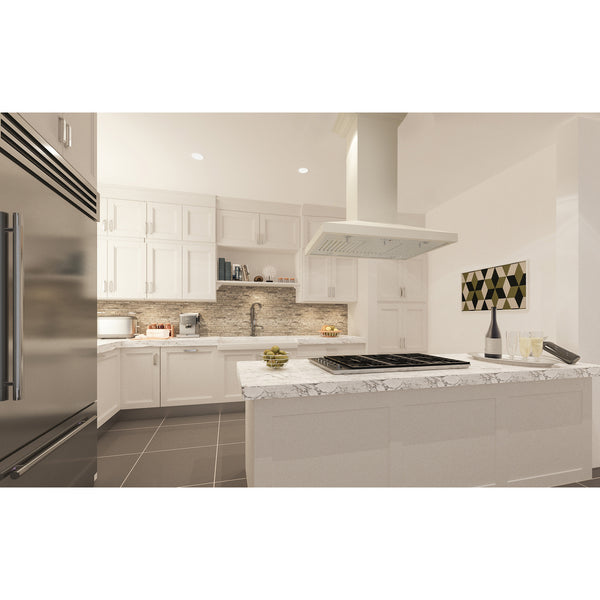 ZLINE 30" Convertible Vent Wooden Island Mount Range Hood in Cottage White (KBiTT-30)