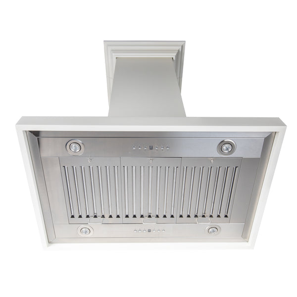 ZLINE 30" Convertible Vent Wooden Island Mount Range Hood in Cottage White (KBiTT-30)
