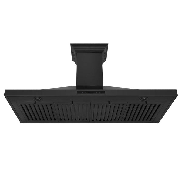 ZLINE Ducted Vent Wall Mount Range Hood in Black Stainless Steel with Built-in ZLINE CrownSound Bluetooth Speakers (BSKBNCRN-BT) under.