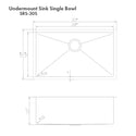 ZLINE 30 in. Meribel Undermount Single Bowl Satin Stainless Steel Kitchen Sink with Bottom Grid (SRS-30S)