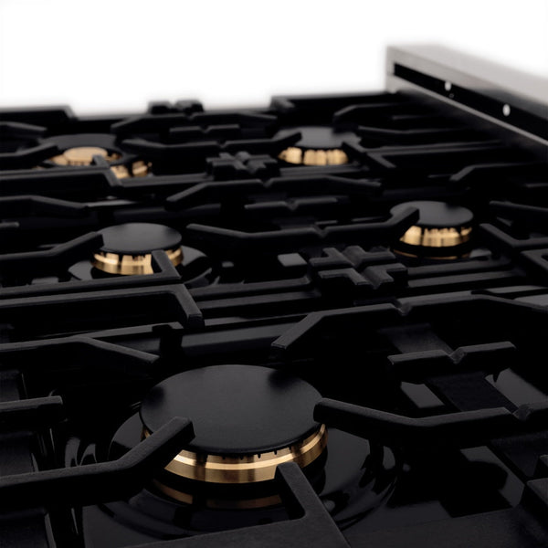 ZLINE 36 in. 4.6 cu. ft. Legacy Dual Fuel Range with Gas Cooktop and Electric Convection Oven in Satin Stainless Steel with 6 Brass Burners (RAS-SN-BR-36)