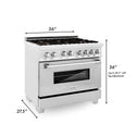ZLINE 36 in. 4.6 cu. ft. Legacy Dual Fuel Range with Gas Cooktop and Electric Convection Oven in DuraSnow® Stainless Steel with 6 Brass Burners and Griddle (RAS-SN-BR-GR-36)