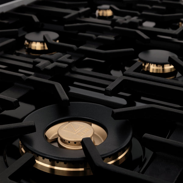 ZLINE 36 in. 4.6 cu. ft. Legacy Dual Fuel Range with Gas Cooktop and Electric Convection Oven in DuraSnow® Stainless Steel with 6 Brass Burners and Griddle (RAS-SN-BR-GR-36)
