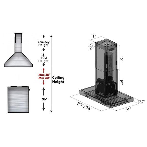 ZLINE Kitchen and Bath, ZLINE Island Mount Range Hood in Black Stainless Steel (BSKE2iN), BSKE2iN-30,