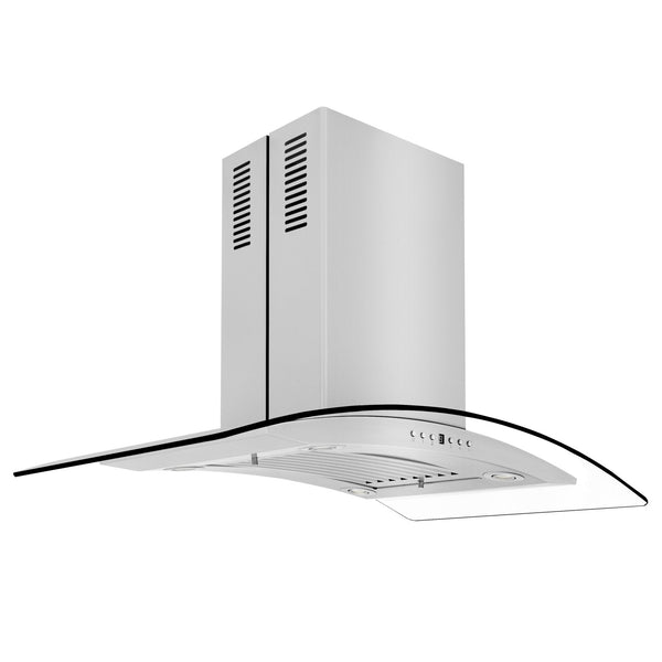 ZLINE Convertible Vent Island Mount Range Hood in Stainless Steel and Glass (GL14i) side, under.