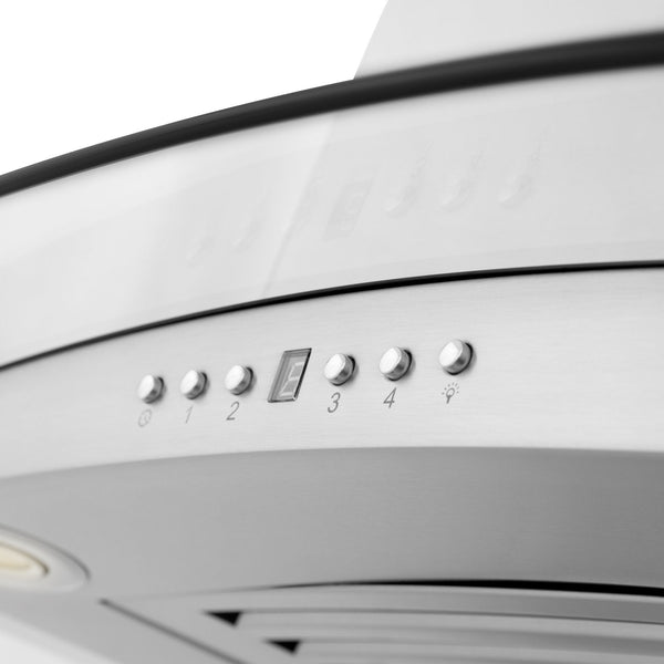 Button panel and display on ZLINE Convertible Vent Island Mount Range Hood in Stainless Steel and Glass (GL14i)