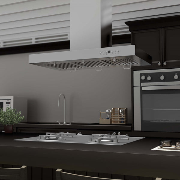 ZLINE Convertible Vent Island Mount Range Hood in Stainless Steel (KE2i) with ZLINE Kitchen Appliances