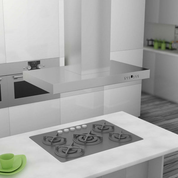 ZLINE Convertible Vent Island Mount Range Hood in Stainless Steel (KE2i) in modern white kitchen