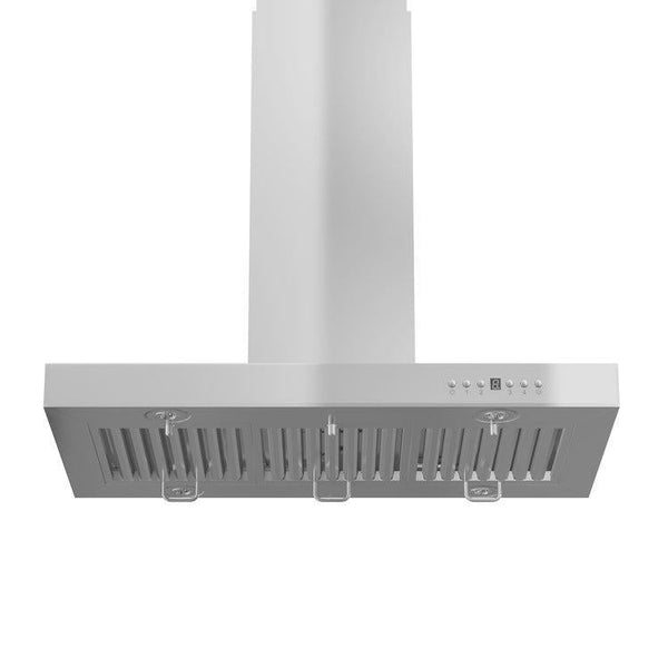 ZLINE Convertible Vent Island Mount Range Hood in Stainless Steel (KE2i) under view dishwasher safe filters