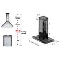 ZLINE Convertible Vent Island Mount Range Hood in Stainless Steel (KE2i) Dimensions and Chimney Height Guide