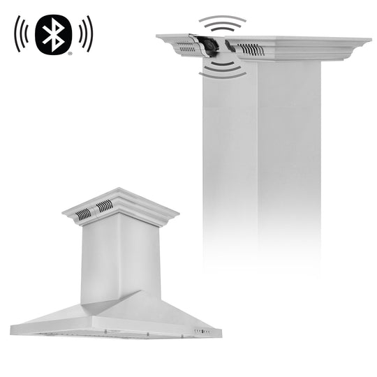 36 in. ZLINE CrownSound™Ducted Vent Island Mount Range Hood in Stainless Steel with Built-in Bluetooth Speakers (GL1iCRN-BT-36)