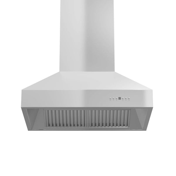 ZLINE Outdoor Approved Island Mount Range Hood in Stainless Steel (697i-304) front under.