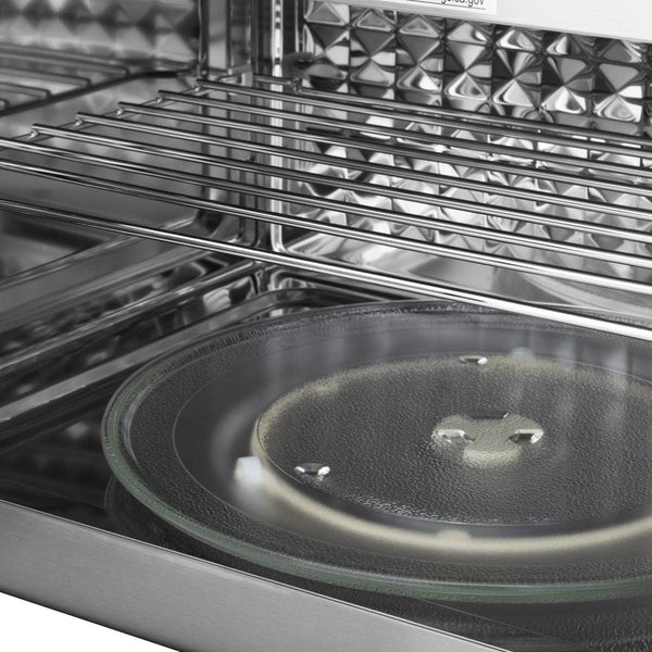 ZLINE's 30 inch over the range microwave (MWO-OTR-H-30) includes a Durable glass turntable provides an even heat distribution with every use