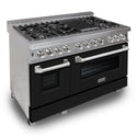 ZLINE 48 in. 6.0 cu. ft. Dual Fuel Range with Gas Stove and Electric Oven in Fingerprint Resistant Stainless Steel and Black Matte Doors (RAS-BLM-48) side, oven closed.