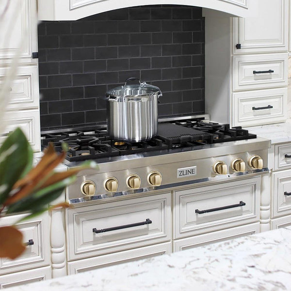 ZLINE Autograph Edition 48 in. Porcelain Rangetop with 7 Gas Burners in Stainless Steel with Polished Gold Accents (RTZ-48-G)-Cooktops-RTZ-48-G ZLINE Kitchen and Bath