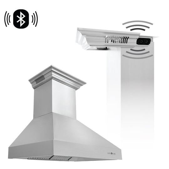 30" ZLINE CrownSound™Ducted Vent Wall Mount Range Hood in Stainless Steel with Built-in Bluetooth Speakers (667CRN-BT-30)