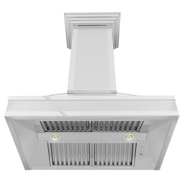 ZLINE Designer Series Wall Mount Range Hood in Fingerprint Resistant Stainless Steel with Mirror Accents (655MR) Under View Dishwasher-safe Baffle Filters