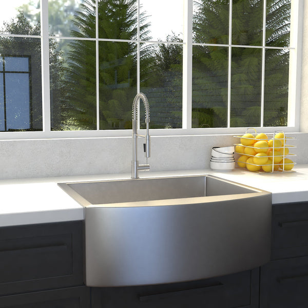 ZLINE 30 in. Zermatt Farmhouse Apron Mount Single Bowl Stainless Steel Kitchen Sink with Bottom Grid (SAS-30)