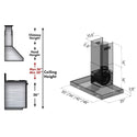 ZLINE Convertible Vent Wall Mount Range Hood in Stainless Steel with Crown Molding (KECRN) chimney height guide and dimensional diagram.