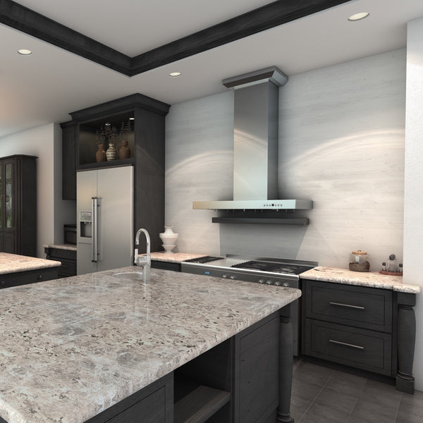 ZLINE 48" Convertible Vent Wall Mount Range Hood in Stainless Steel with Crown Molding (KECRN-48)