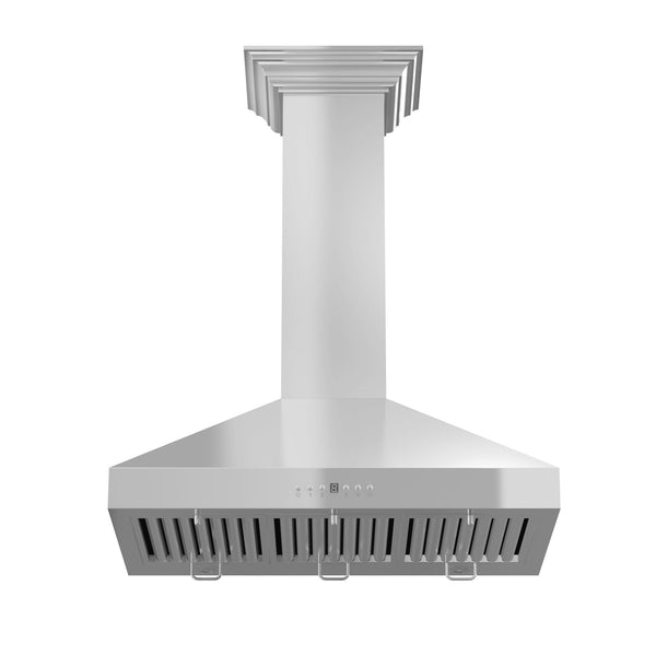 ZLINE Convertible Vent Wall Mount Range Hood in Stainless Steel with Crown Molding (KL3CRN) front.